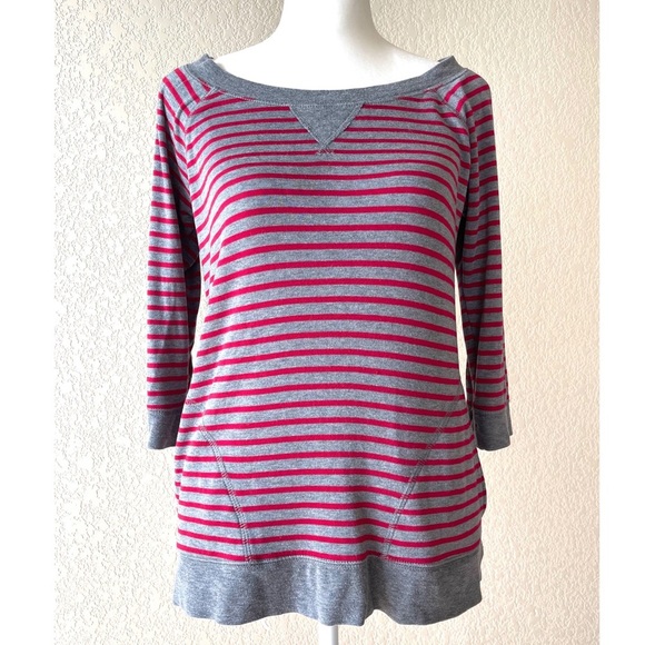 Banana Republic Striped Scoop Neck 3/4 Sleeve Top - Picture 1 of 3